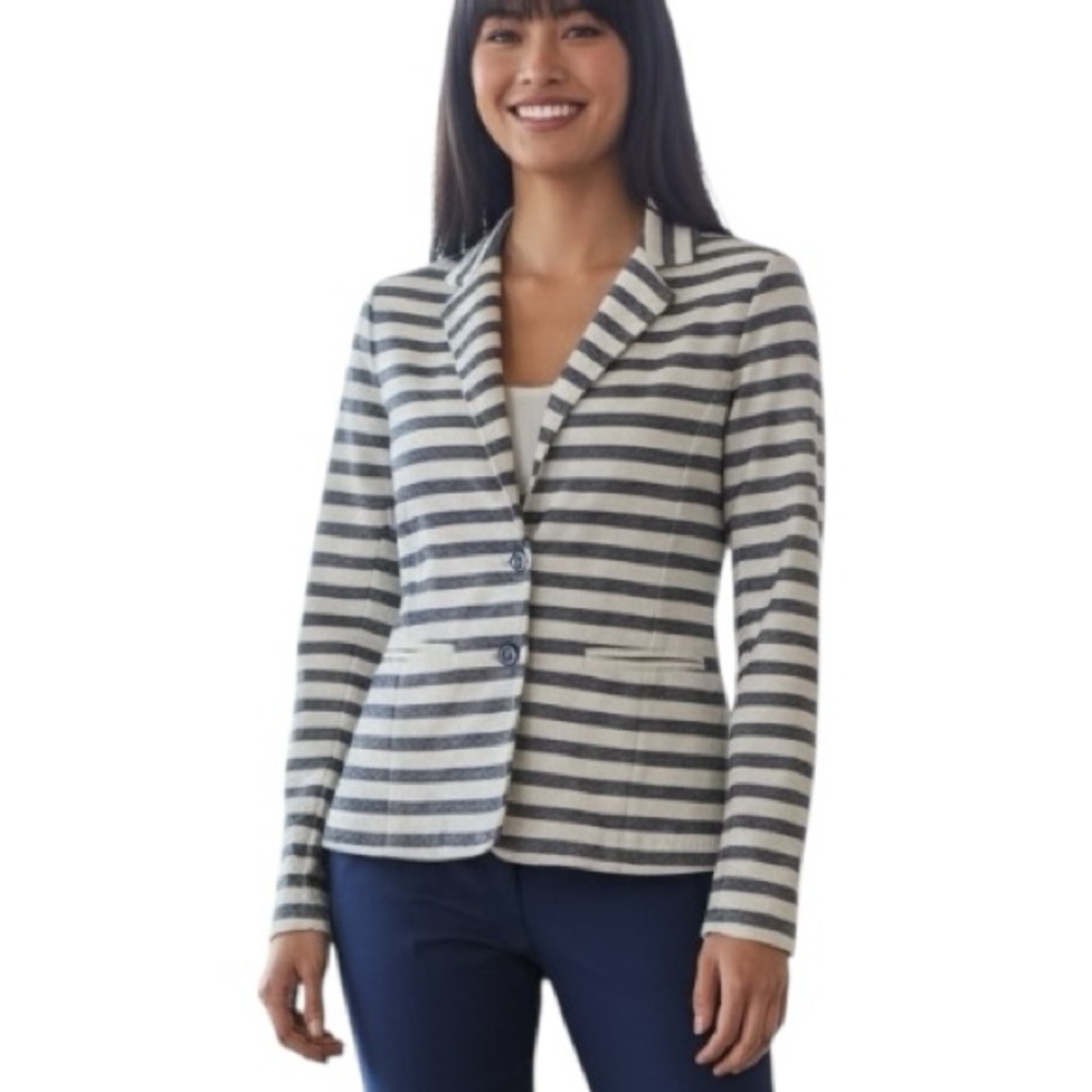 Gap XS Navy and White Stripe Lightweight Cotton Blend Blazer